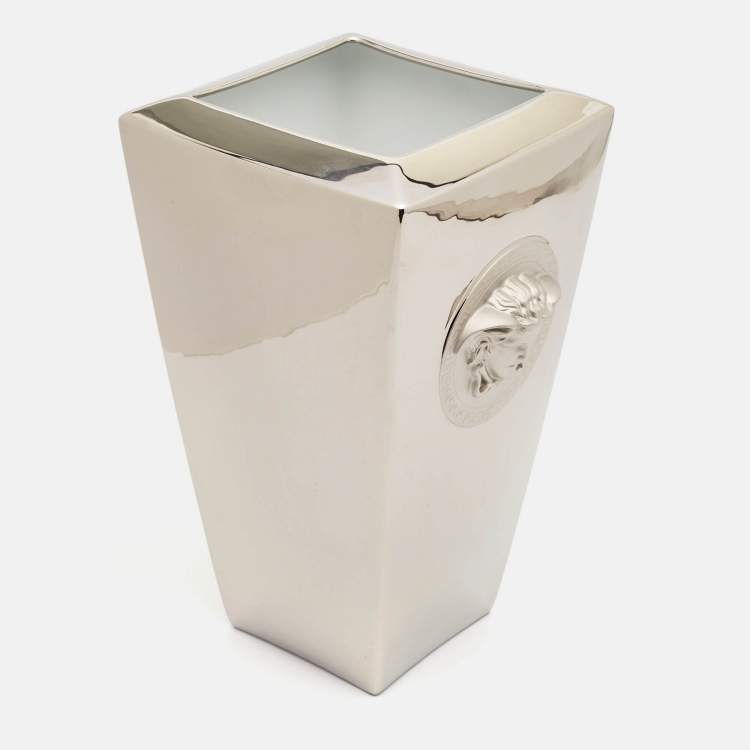 Pre Owned Rosenthal Meets Versace Platinum Medusa Vanity Vase
