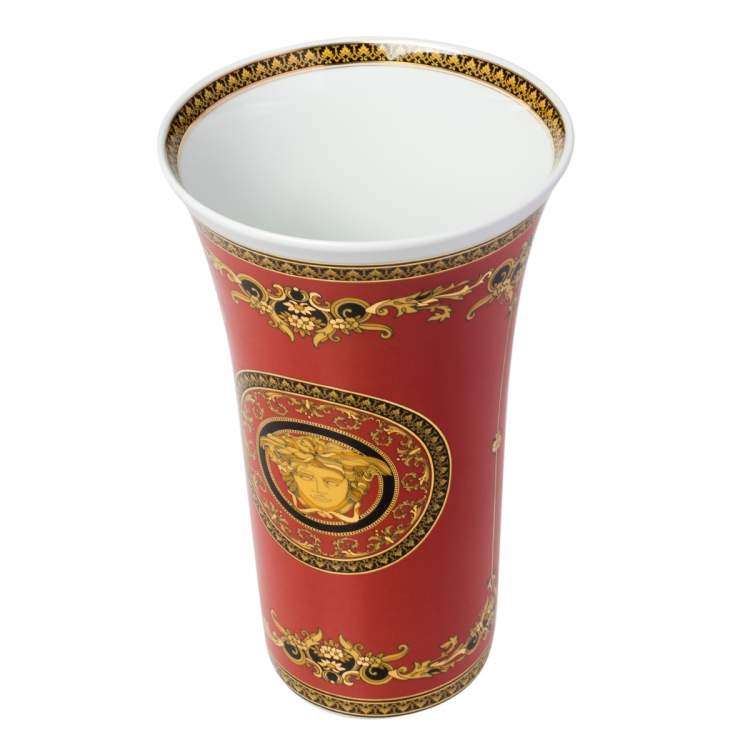 Pre Owned Rosenthal Meets Versace Medusa Red Porcelain Vase