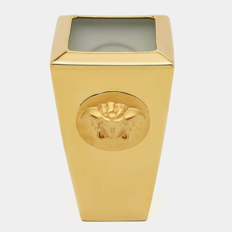 Pre Owned Rosenthal Meets Versace Gold Medusa Vanity Vase