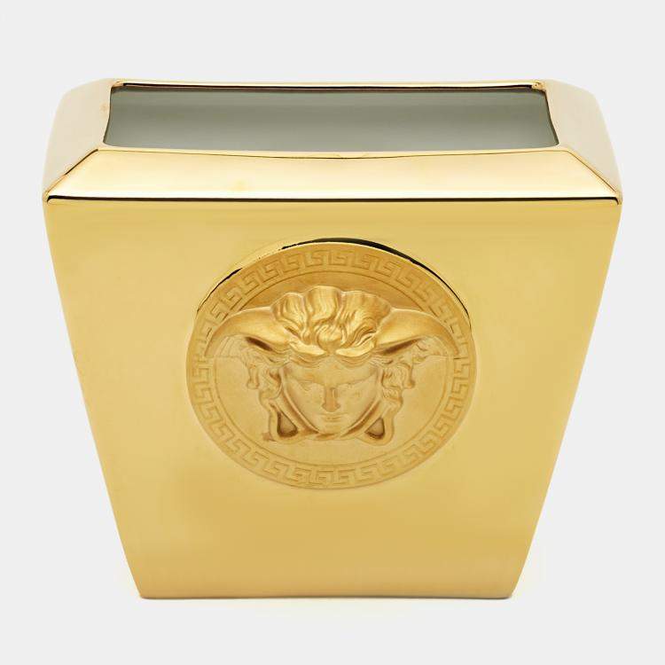 Pre Owned Rosenthal Meets Versace Gold Medusa Vanity Vase