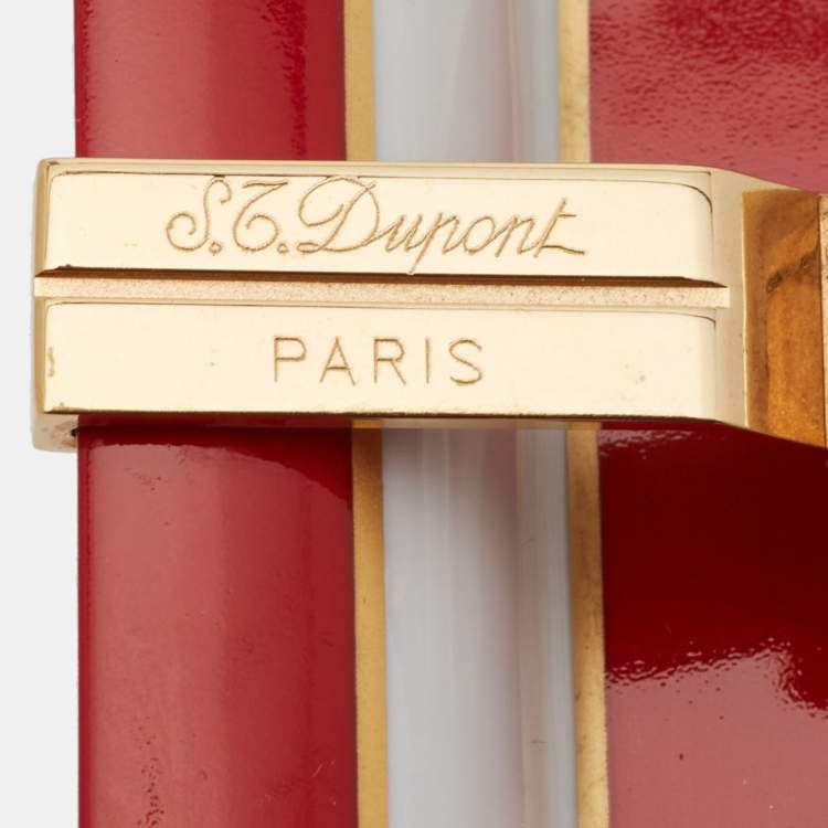 Pre Owned S.T. Dupont Red/White Fuente Opus X Cigar Ashtray With Adjustable Gold Bridge
