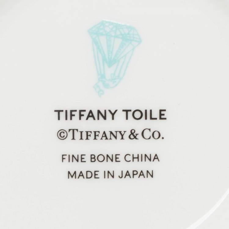 Pre Owned Tiffany & Co. Toile Fine Bone China White Coffee Cup Set of 2