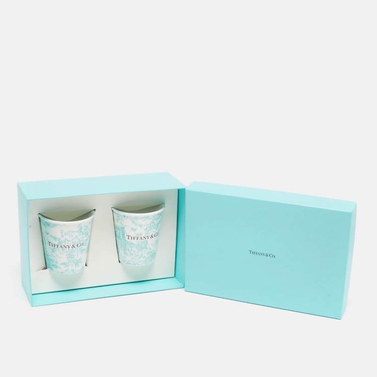 Pre Owned Tiffany & Co. Toile Fine Bone China White Coffee Cup Set of 2