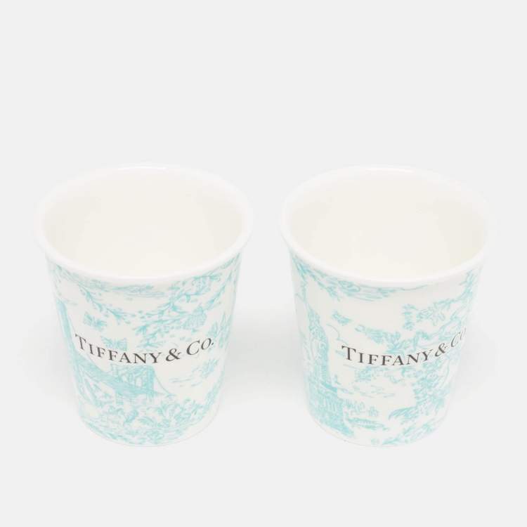 Pre Owned Tiffany & Co. Toile Fine Bone China White Coffee Cup Set of 2