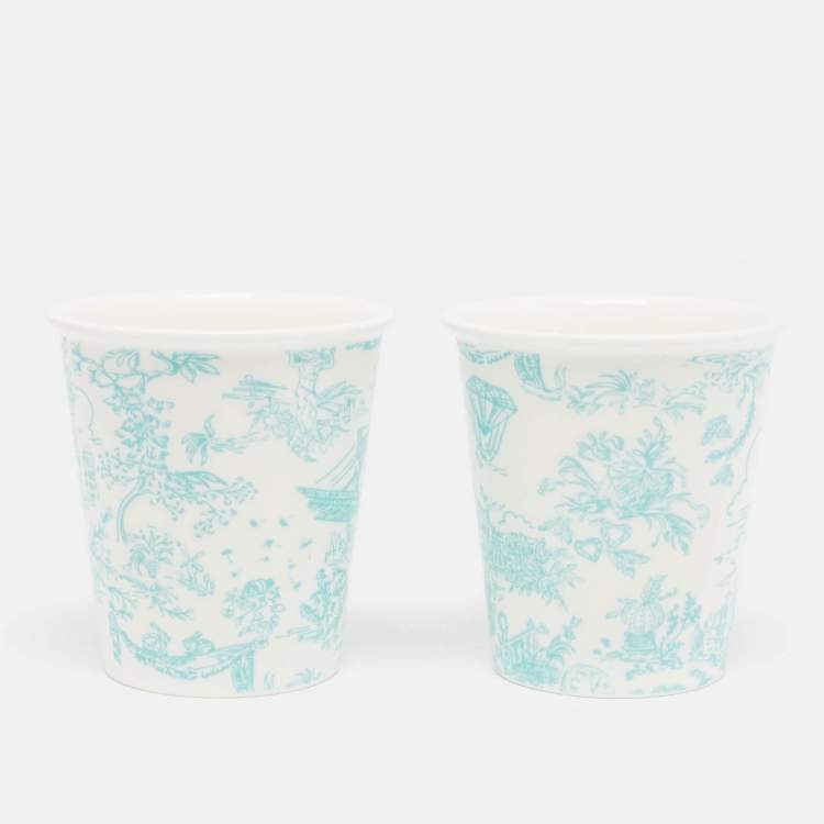 Pre Owned Tiffany & Co. Toile Fine Bone China White Coffee Cup Set of 2