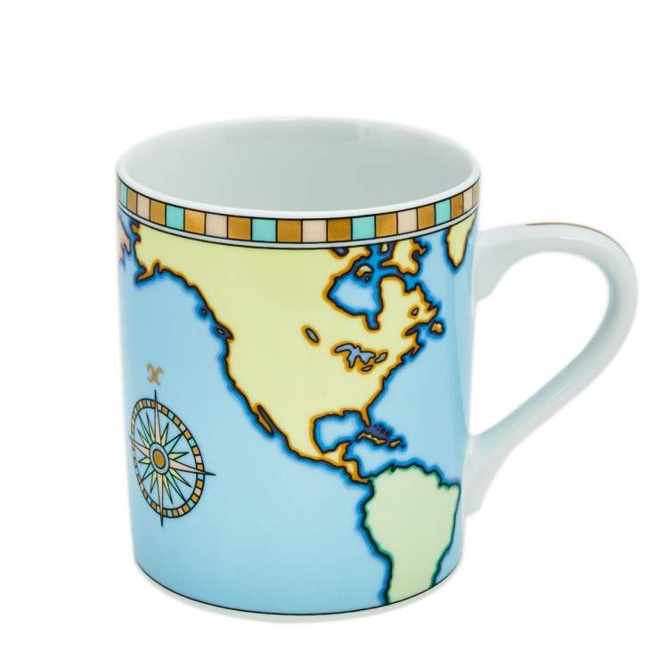 Pre Owned Tiffany & Co Multicolor World Map Print Porcelain Mug