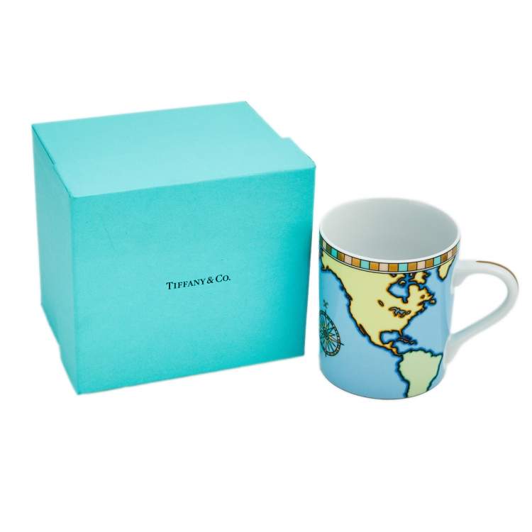 Pre Owned Tiffany & Co Multicolor World Map Print Porcelain Mug