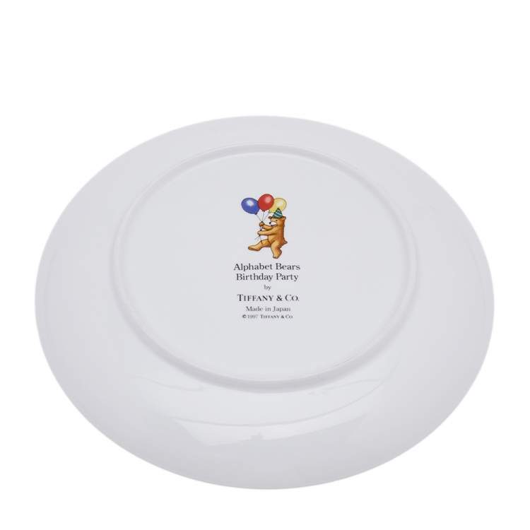 Pre Owned Tiffany & Co. White Alphabet Bears Birthday Cake Plate 
