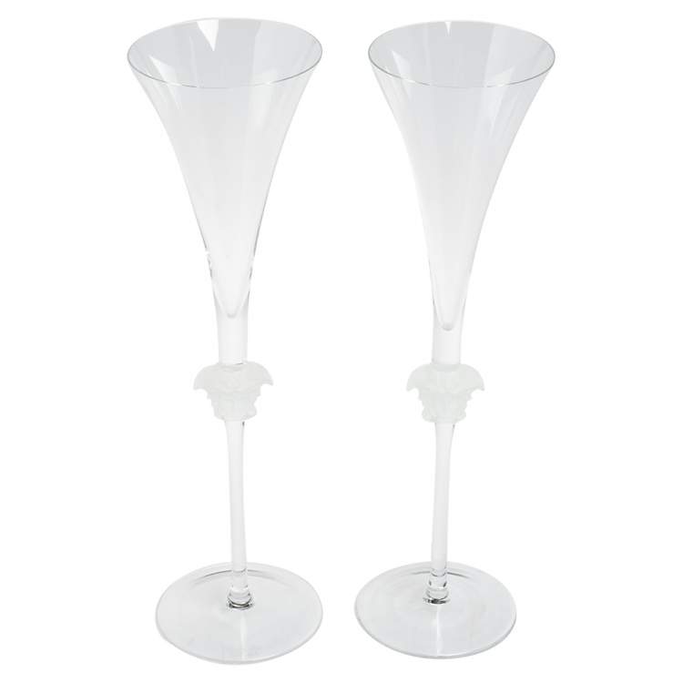 Pre Owned Versace x Rosenthal Medusa Lumiere Champagne Flute Set of 2 