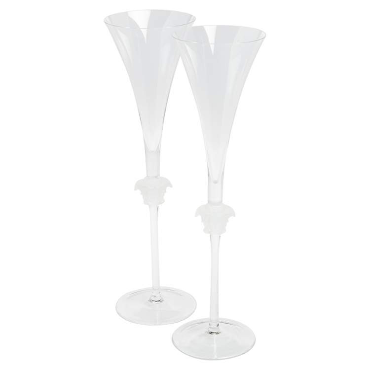 Pre Owned Versace x Rosenthal Medusa Lumiere Champagne Flute Set of 2 