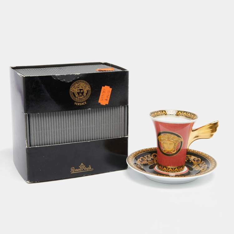 Pre Owned Versace x Rosenthal Light Red Porcelain Medusa Espresso Cup and Saucer
