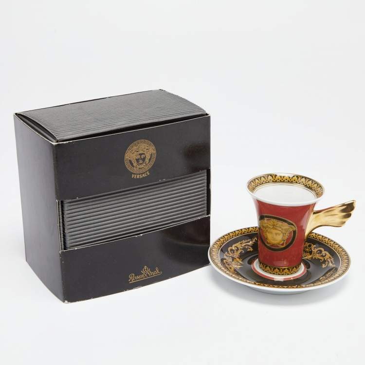 Pre Owned Versace x Rosenthal Light Red Porcelain Medusa Espresso Cup and Saucer