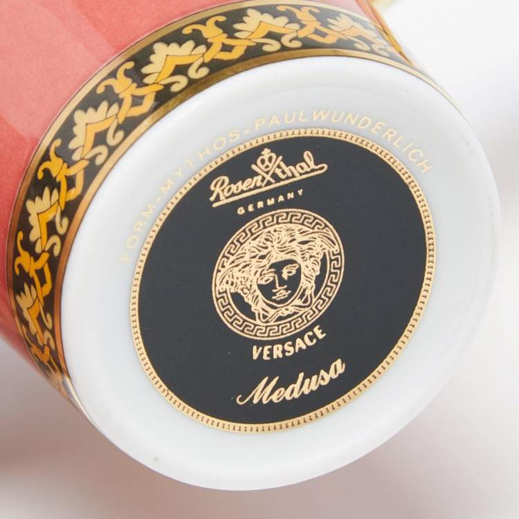 Pre Owned Versace x Rosenthal Light Red Porcelain Medusa Espresso Cup and Saucer
