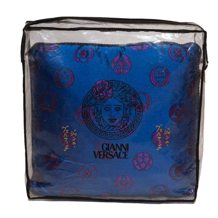 Pre Owned Versace Medusa Red & Blue Cotton Cushion