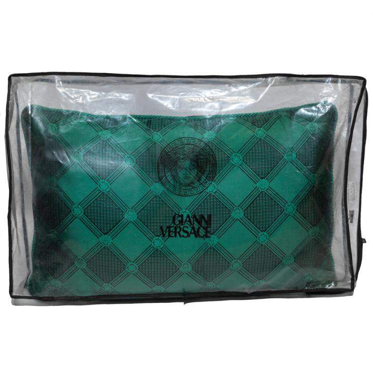 Pre Owned Versace Medusa Green & Black Cotton & Velvet Pillow