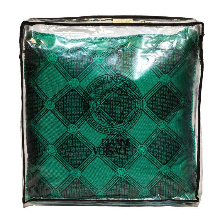 Pre Owned Versace Medusa Green and Black Cotton and Velvet Cushion