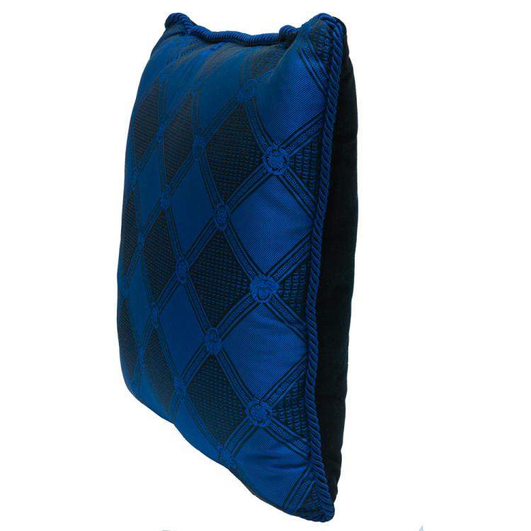 Pre Owned Versace Medusa Blue Cotton & Velvet Cushion 45 CM