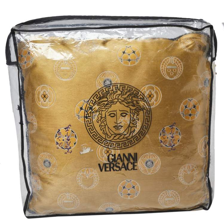 Pre Owned Versace Gold Medusa Print Cushion 45CM
