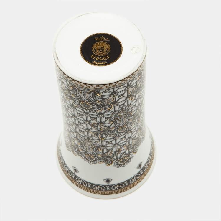 Pre Owned Rosenthal Meets Versace White & Black Margueterie Porcelain Vase