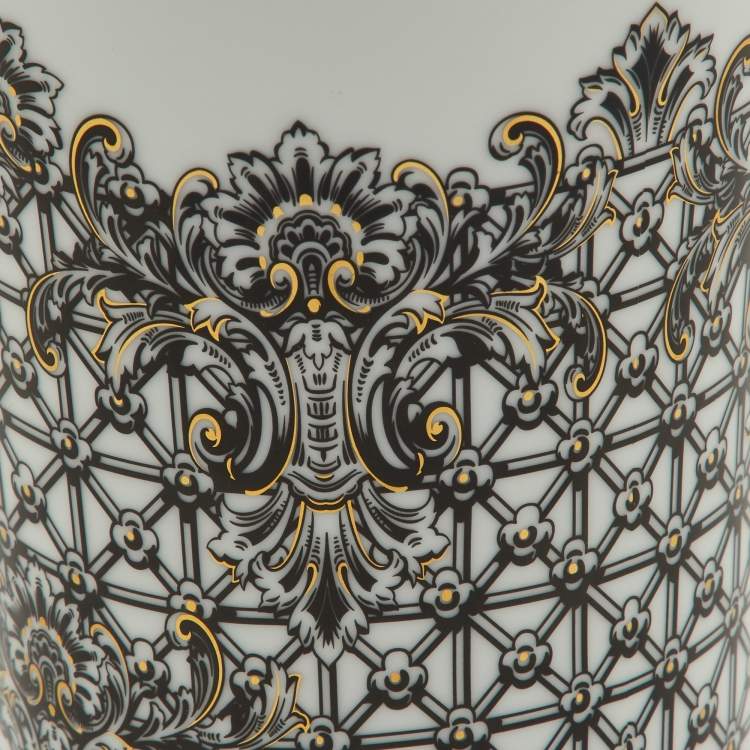Pre Owned Rosenthal Meets Versace White & Black Margueterie Porcelain Vase