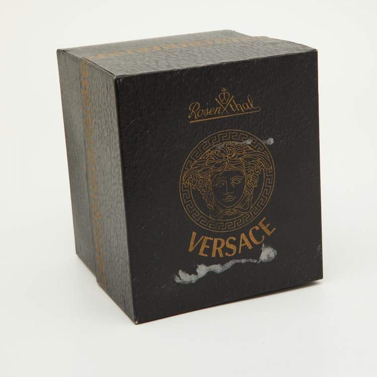 Pre Owned Rosenthal Meets Versace White & Black Margueterie Printed Porcelain Short Vase