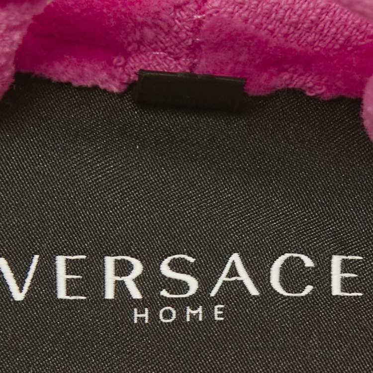 Pre Owned Versace Home Pink Terry Baroque Print Belted Bathrobe S