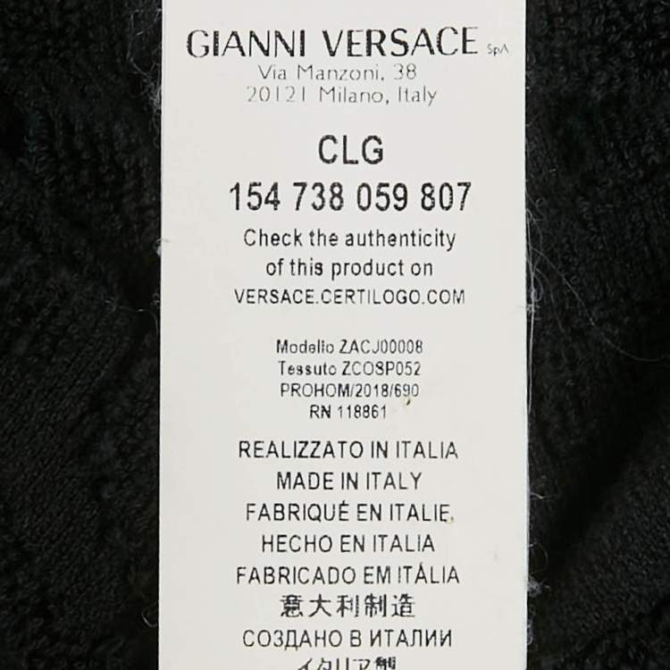 Pre Owned Versace Home Black Terry Baroque Belted Bathrobe M