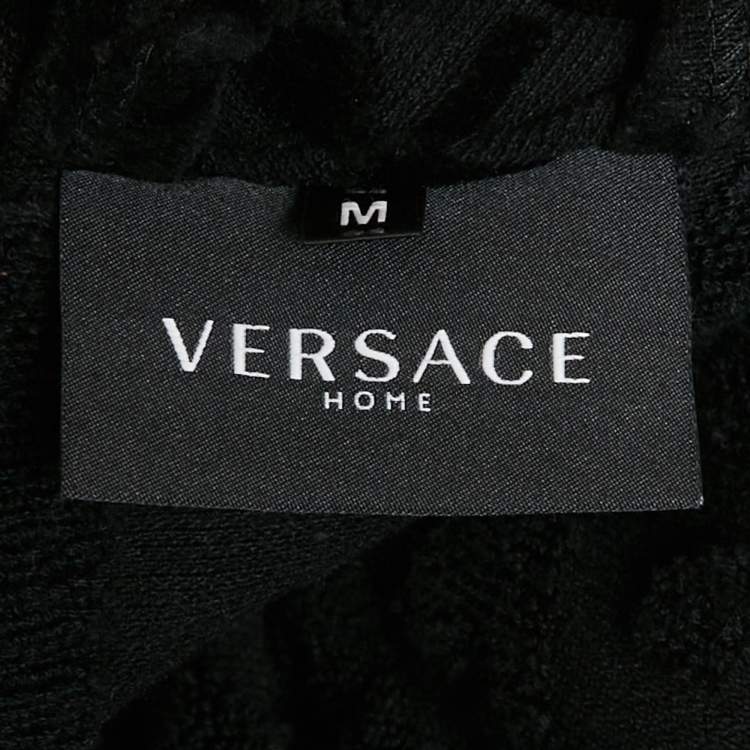 Pre Owned Versace Home Black Terry Baroque Belted Bathrobe M
