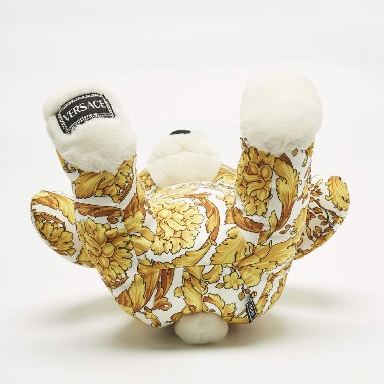 Pre Owned Versace Yellow/White Barocco Print Satin Teddy Bear