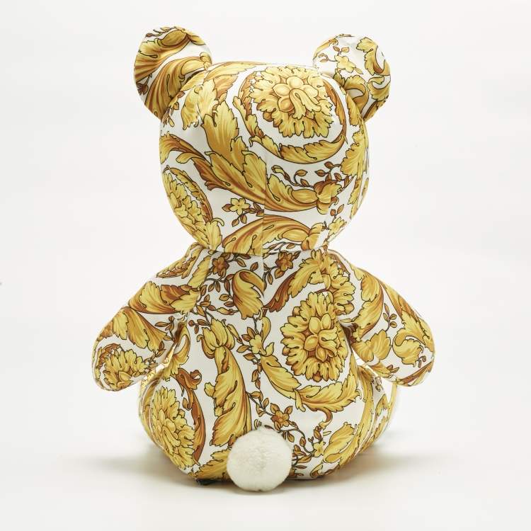 Pre Owned Versace Yellow/White Barocco Print Satin Teddy Bear