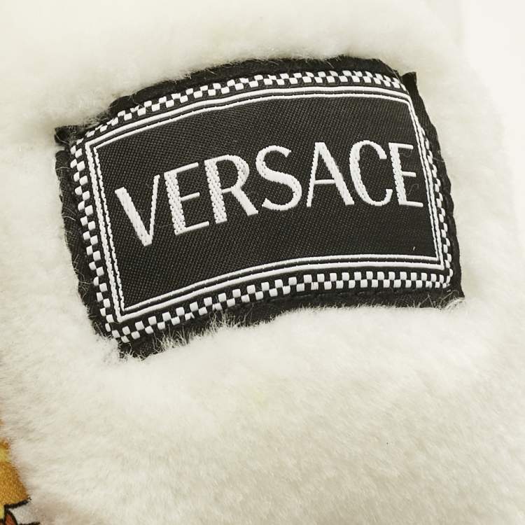 Pre Owned Versace Yellow/White Barocco Print Satin Teddy Bear