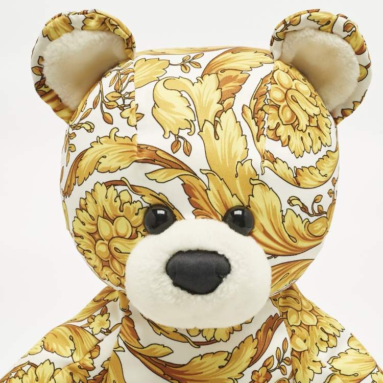 Pre Owned Versace Yellow/White Barocco Print Satin Teddy Bear