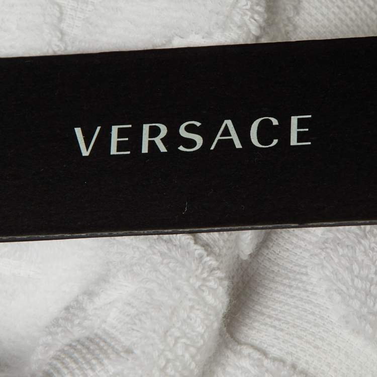 Pre Owned Versace Home White Monogram Terry Cotton Baroque Print Bathrobe L 