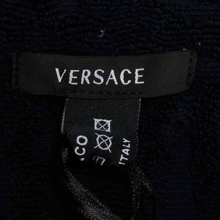 Pre Owned Versace Black Barocco Logo Terry Cotton Large Beach Towel