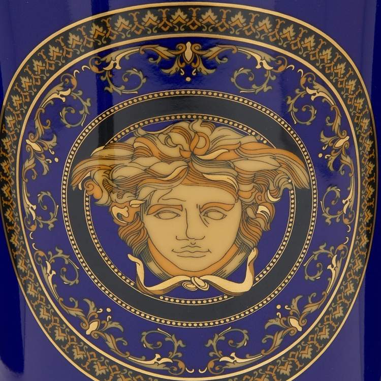 Pre Owned Rosenthal Meets Versace Medusa Blue Porcelain Vase