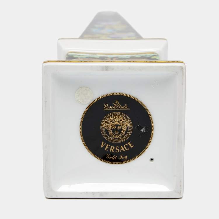 Pre Owned Rosenthal Meets Versace Gold Ivy Floral Print Obelisk 