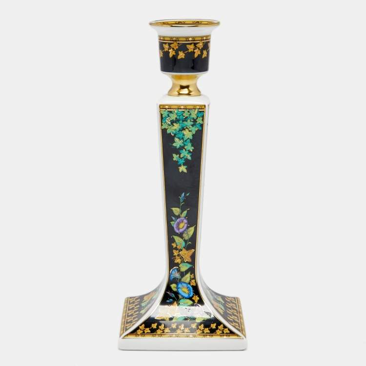 Pre Owned Rosenthal Meets Versace Gold Ivy Floral Print Porcelain Candle Holder