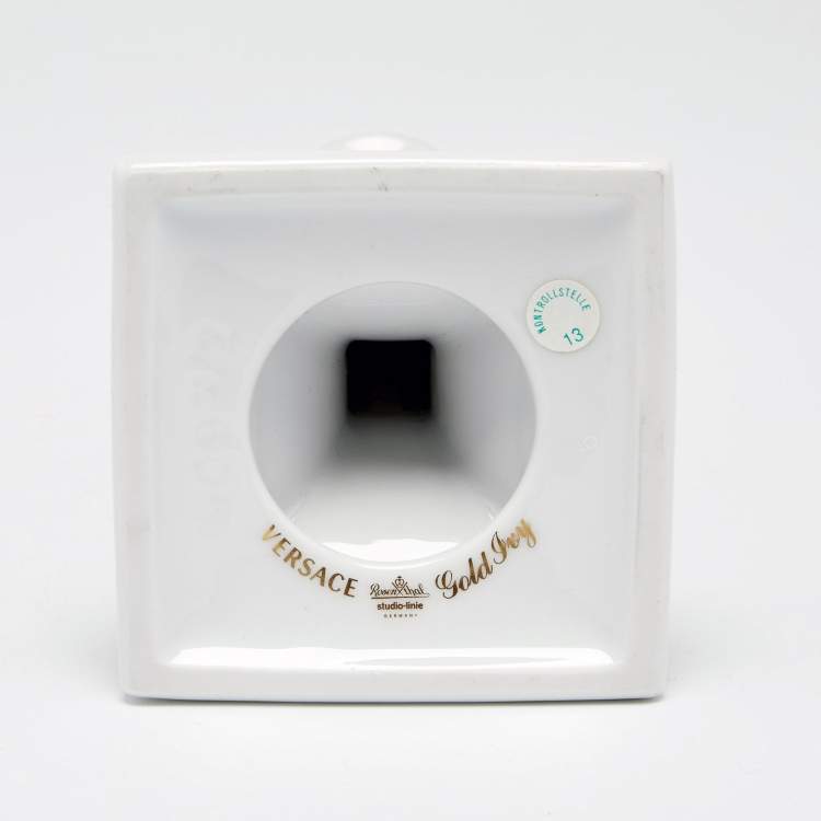 Pre Owned Rosenthal Meets Versace Gold Ivy Floral Print Porcelain Candle Holder