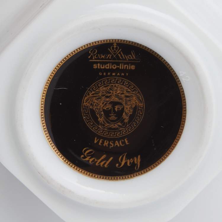 Pre Owned Rosenthal Meets Versace Gold Ivy Floral Print Porcelain Tea Candle Holder