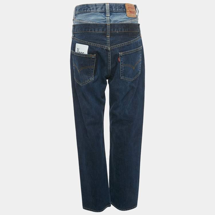 Pre Owned 1/off Blue Denim High Waist Baggy Remade Jeans M Waist 32"