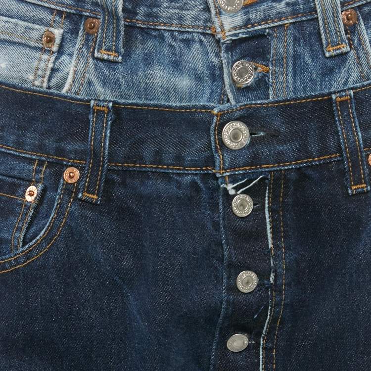 Pre Owned 1/off Blue Denim High Waist Baggy Remade Jeans M Waist 32"