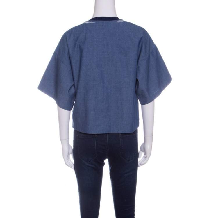 Pre Owned 3.1 Phillip Lim Indigo Floral Embroidered Chambray Box T- Shirt S