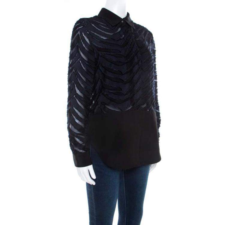 Pre Owned 3.1 Phillip Lim Black and Navy Blue Sheer Fil Coupe Stripe Shirt XS
