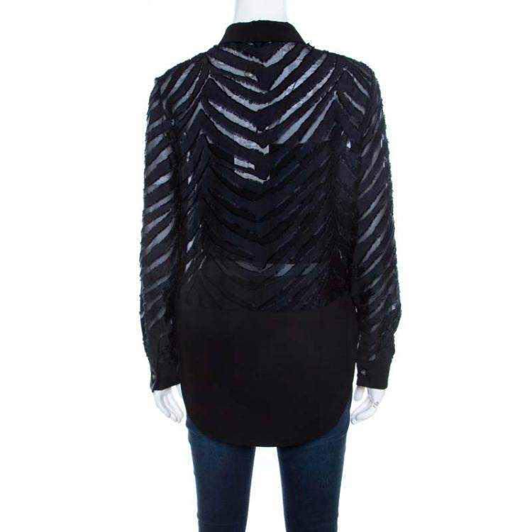 Pre Owned 3.1 Phillip Lim Black and Navy Blue Sheer Fil Coupe Stripe Shirt XS