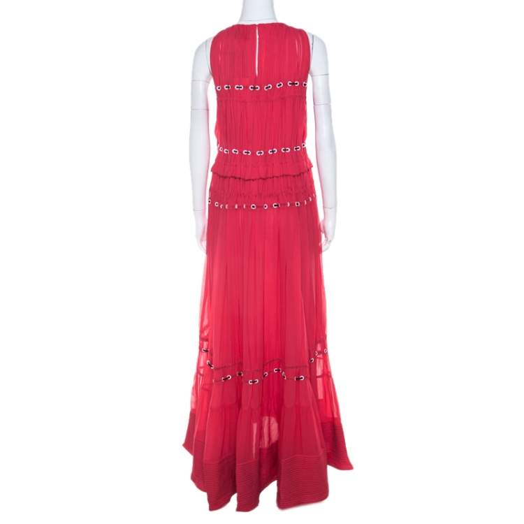 Pre Owned 3.1 Phillip Lim Pink Silk Eyelet Embroidered Pintucked Flared Evening Gown S