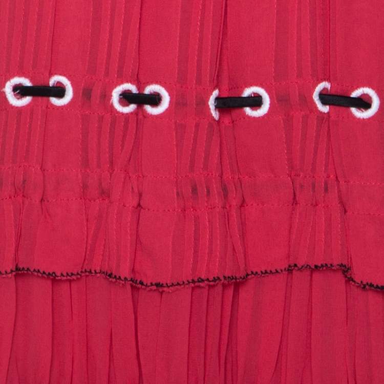 Pre Owned 3.1 Phillip Lim Pink Silk Eyelet Embroidered Pintucked Flared Evening Gown S