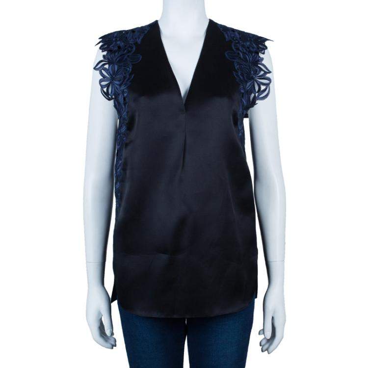 مملوكة مسبقًا 3.1 Phillip Lim Black Organza Giupure Lace Detail Blouse S