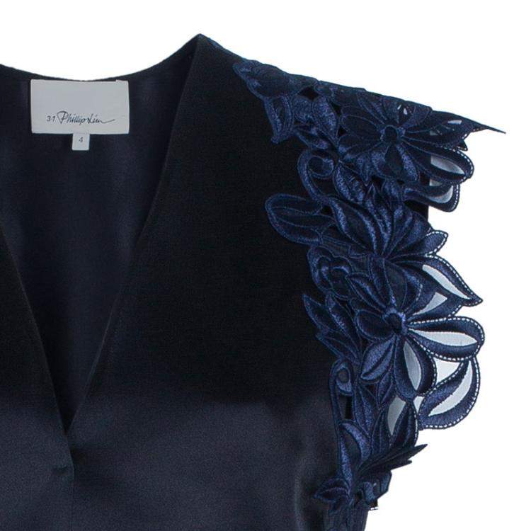 مملوكة مسبقًا 3.1 Phillip Lim Black Organza Giupure Lace Detail Blouse S