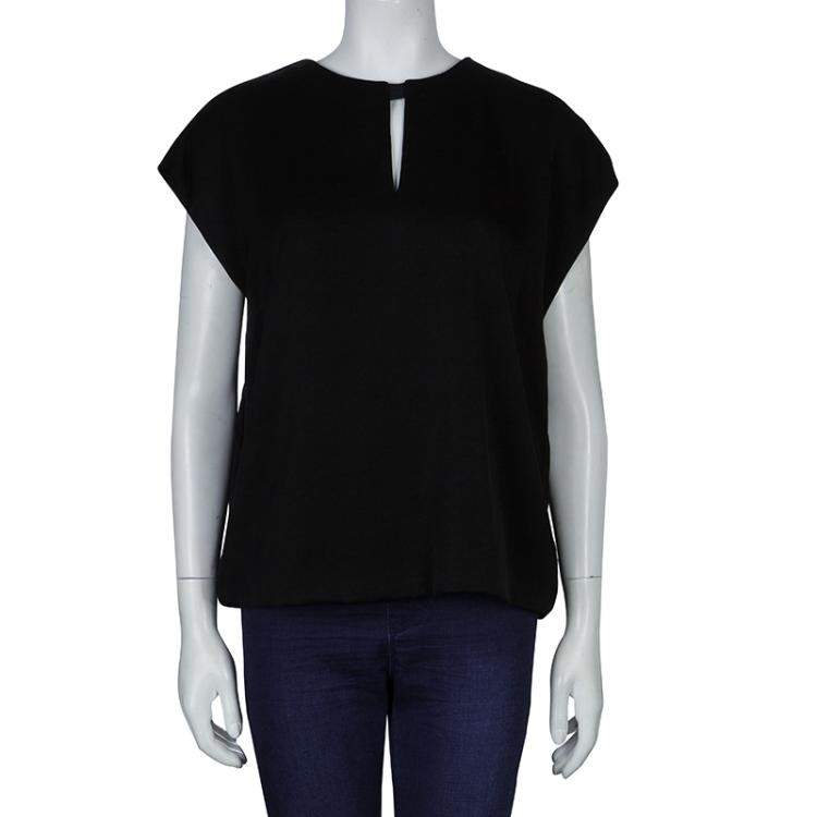 Pre Owned 3.1 Phillip Lim Black Draped Key Hole Chiffon Tie Detail Top S
