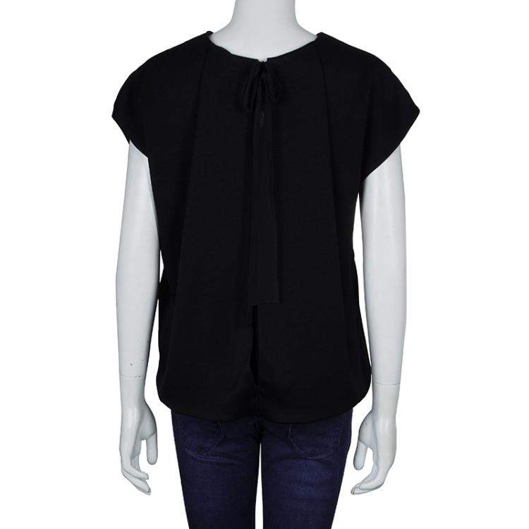 Pre Owned 3.1 Phillip Lim Black Draped Key Hole Chiffon Tie Detail Top S